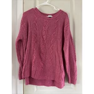 Cabi 4245 Elsa Pullover Cable Knit Sweater Pink Slouchy Size Large Cotton Blend